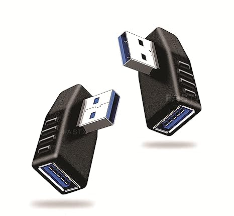 FASTX® Pack of 2 Male to Female 3.0 High-Speed L-Shape USB Extender 90 Degree Adapter Right Left Angle Plug for Laptop PC External Storage Mouse Pendrive Flash Drive USB Hub and More