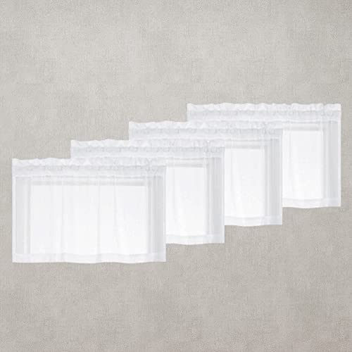 White Valances For Living Room Pocket 4 Panels Textured Faux Linen Curtain Sheer Valances For Windows Bathroom Kitchen Dining Room Rustic Farmhouse Boho Modern Chic Decor 52 X 18 Inch Length #TOP1