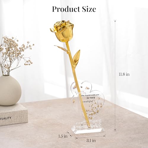 24K Gold Dipped Rose Gift Set – Luxury Eternal Golden Rose with Interlocking Acrylic Butterfly Display Base & Premium Book-Style Gift Box – Romantic Anniversary & Birthday Gift for Her - Image 4