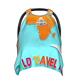 BERMEIZ World Travel Map Pattern Car Seat Cover Baby Nursing Cover Up for Breastfeeding Stretchy Carseat Canopy Multi-Use Milk Snob 5 in 1 Gifts for Mom and Baby