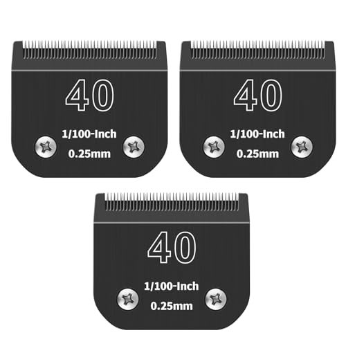 ZATEIRL Pack de 3 Cuchillas de Peluquería Canina 40# Desmontables - Hoja de Acero de 1/100 Pulgada (0,25 mm) - Compatible con Andis, Oster A5, Wahl KM-10 - Negro