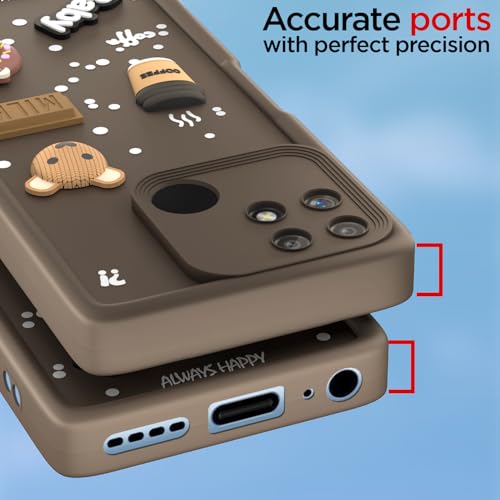 Image of Pikkme Back Cover for Realme Narzo 50A | Cute Fun Cartoon 3D Bear Silicone Full Body Protection Bumper Case (Brown)