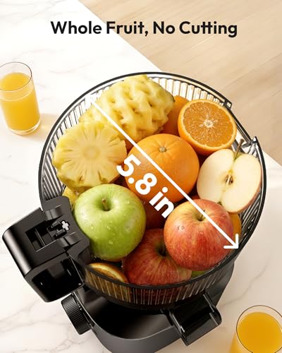 Image of Cold Press Juicer Machines, EUHOMY 5.8 inch Wide Feed Chute, Slow Masticating Juicer for Whole Vegetables and Fruits, 99.6% High Juice Yield, Easy to clean, Juicer Machines with BPA Free