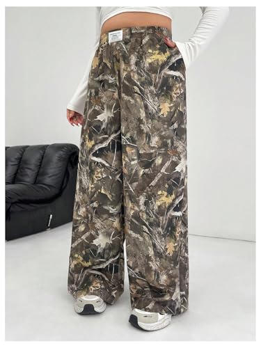 WDIRARA Women's Plus Size Camo Pants Elastic Waist Wide Leg Camouflage Loose Casual Trousers3