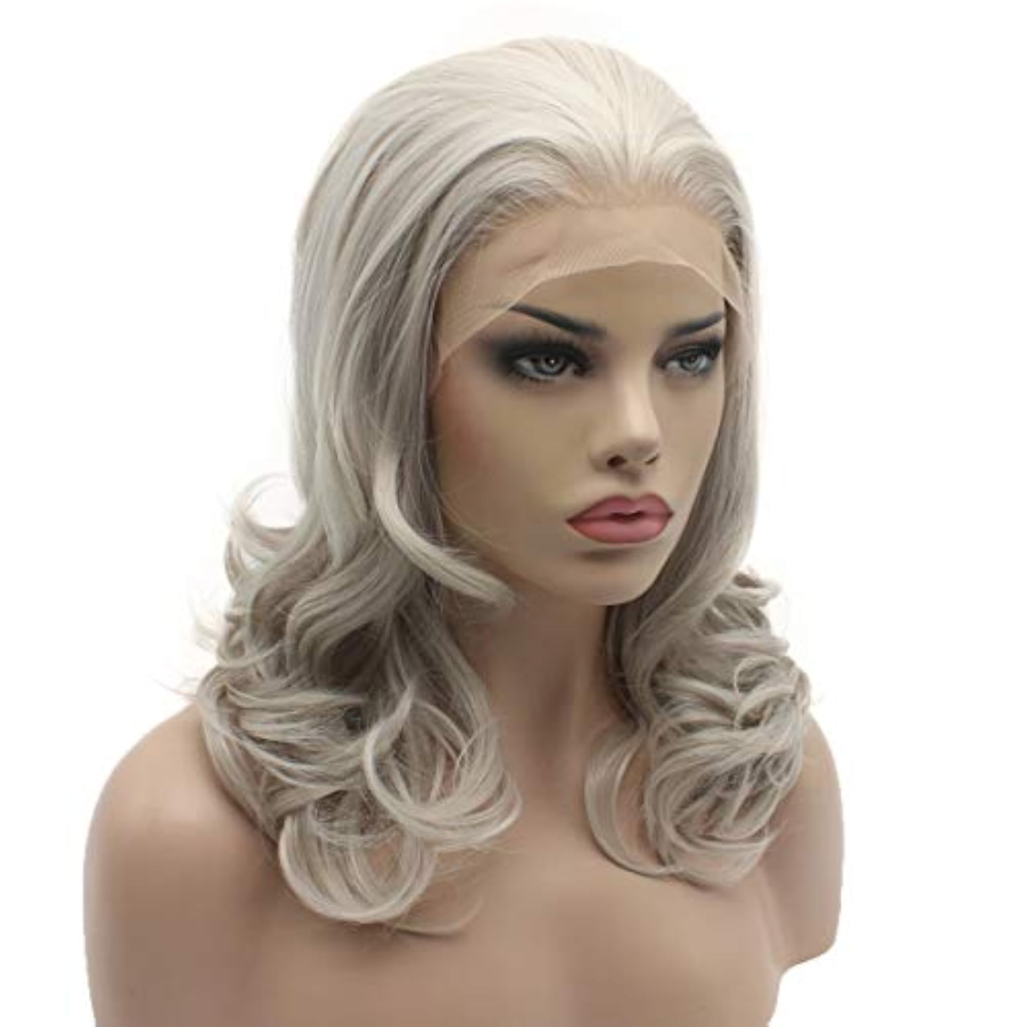 Stylish Medium Length Grey Synthetic Lace Front Wig
