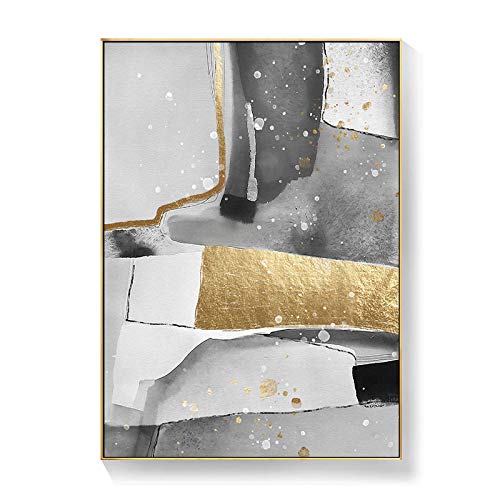 Toile Salon Moderne Abstrait Géométrique Noir Blanc Feuille d'Or 4pcs - 2