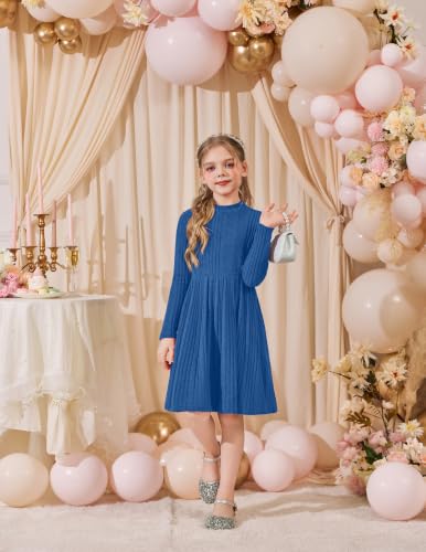 Image of Arshiner Girls Dresses Long Sleeve A Line Knit Sweater Dress with Pockets