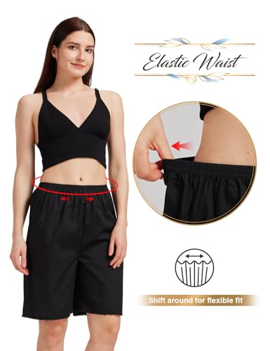 Image of Women Cotton Half Slip Pettipants for Under Dress with Lace Trim Victorian Pajama Pants