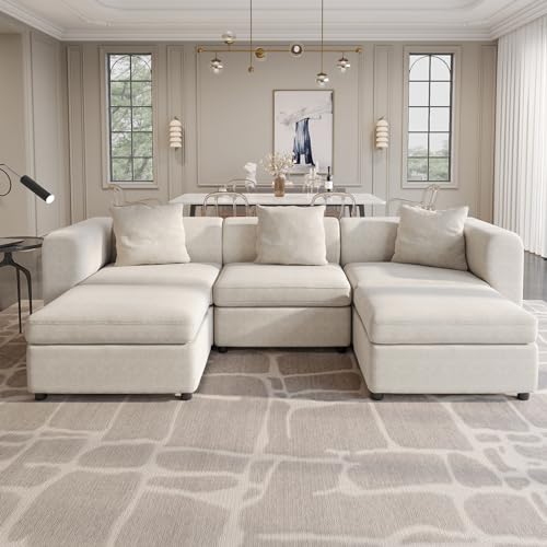 QEZEOM特大ソファ、5人掛けU字型ソファ、リビングルームソファ、おしゃれなリビングルームソファ、3人掛け+収納ペダル2個