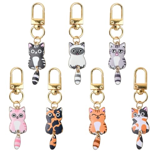 🐱【Confezione Conveniente】Questo set di portachiavi contiene 7 graziosi portachiavi a forma di gattino, ognuno con forme diverse, in quantità sufficiente, adatti a te e alla tua famiglia.