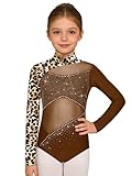 TiaoBug Leotardo De Patinaje Artístico Para Niña Maillot Brillante De Manga Larga Mono De Ballet Elástico Body De Bailarina Marrón 7-8 años