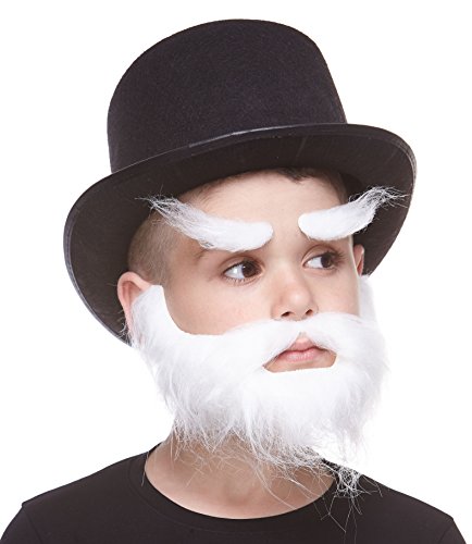 Mustaches Selbstklebender Traper Gefälschter Schnurrbart Bart und Augenbrauen für Kinder, Neuheit, Realistisch Falsche Gesichtsbehaarung, Kostümzubehör für Kinder, Weiß Farbe