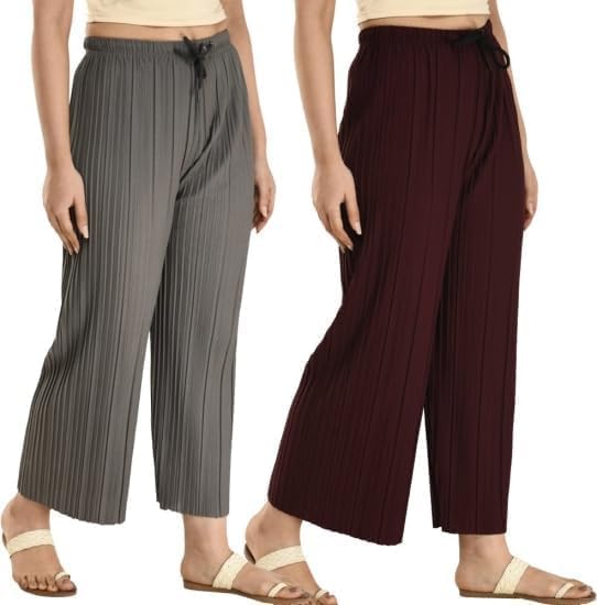 Women's Lycra Palazzo Pants - Stretchable, Comfortable & Stylish | Premium Free-Size Bottom Wear for Casual, Office & Party Outfits | Pack of 2-image-37