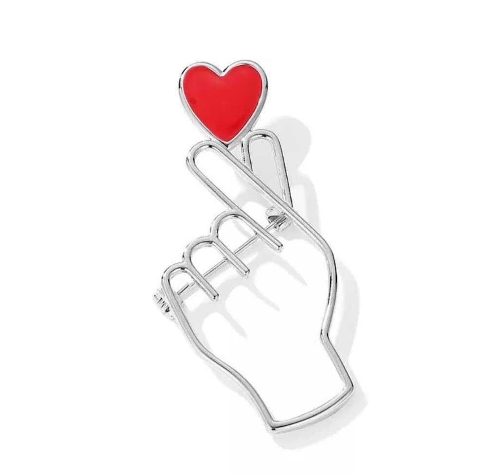 Image of Brooches Heart Finger for K-Pop Pins Love Heart Hand Pins Korean Symbol Love 2 pcs Pin for Clothing Decoration Army Gift merch
