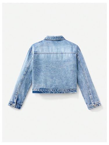 Girl's Denim Jacket Button Down Long Sleeve Jean Outerwear Coat Streetwear2