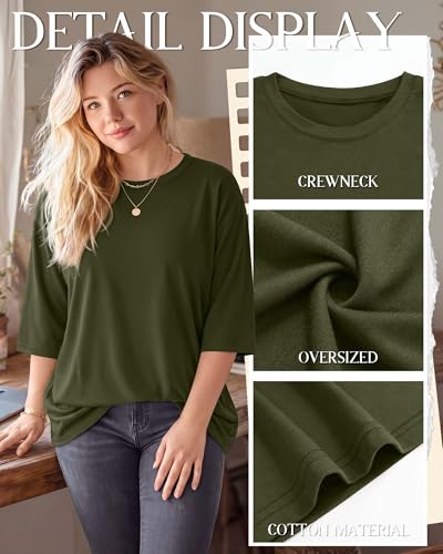 Image of Locoowai 3 Pack Women Plus Size Tops 3 /4 Sleeve Cotton Crew Neck Oversized T Shirts Loose Fit Tee Tunic Casual Blouse