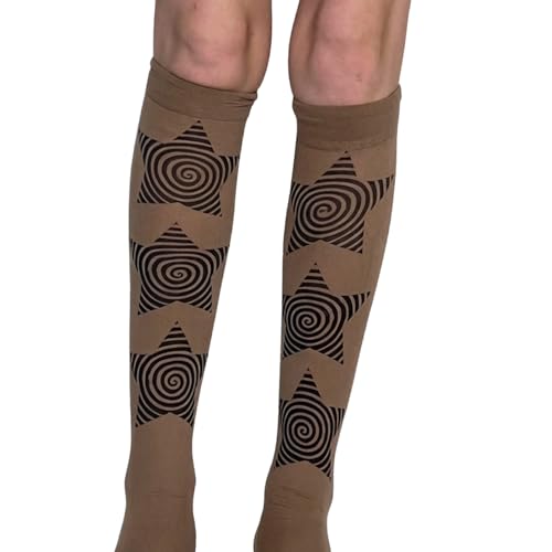 Calcetines altos para mujer, estilo punk, con estampado de estrellas, poliéster, a la moda, para uso diario y ejercicio ligero, longitud hasta la rodilla para niñas