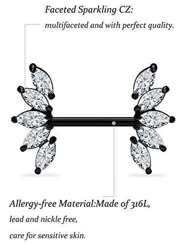 Vsnnsns 14G Nipple Piercing Jewelry Surgical Steel Cubic Zirconia Nipple Rings Skull Nipple Piercing Jewelry for Women Men 14 Gauge Silver Black Rainbow Rose Gold 3 Pairs4