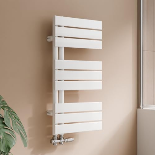 S’AFIELINA Design Badheizkörper Handtuchheizkörper Weiß Flach Paneel mit Mittelanschluss 762x400mm Heizkörper für Bad 342 W, Handtuchtrockner für Zentralheizung, Weiß (Ohne Thermostatventil)