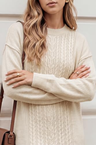 Arach&Cloz Women's Wool Blend Oversized Fall Winter White Sweater Dress M — view 5