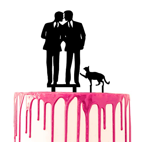 CARISPIBET Décoration pour gâteau de mariage Marié et marié marchent côte à côte avec un chat à côté d'eux Cover