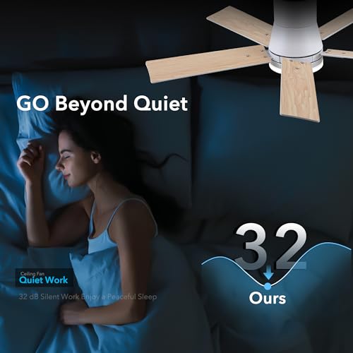 Image of Rayqueen 42 Inch Flush Mount White Ceiling Fans with Lights and Remote