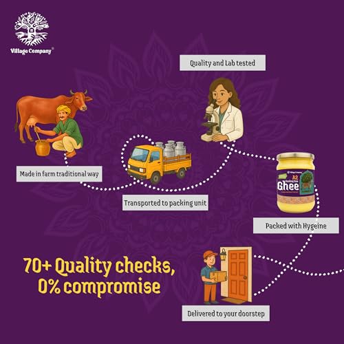 Image of Village Company A2 Cow Ghee Bilona Method | Kankrej Cow A2 Ghee | Bilona Ghee | Desi Cow Ghee | Two Way Curd Churned | Grainy Danedar Aromatic | Lab Tested | Glass Jar A2 Pure Ghee (100 ml)