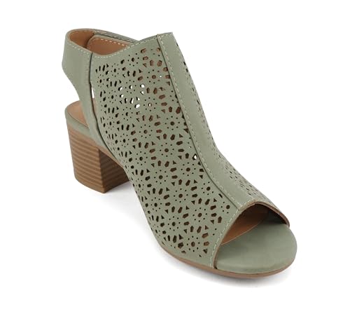 Image of CITYCLASSIFIED inchElect inch ~ Women's Peep Toe Laser Cut Geometric Caged Slingback Ankle Strap Low Stacked Heel Ankle Bootie