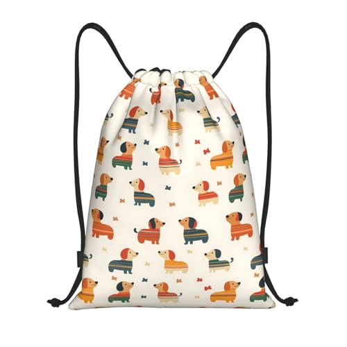 Drawstring Backpack - Cute Puppy Dog Bow Print Sports Gym Sackpack String Bag For Women Men, Lightweight Draw String Back Bag For Workout Travel