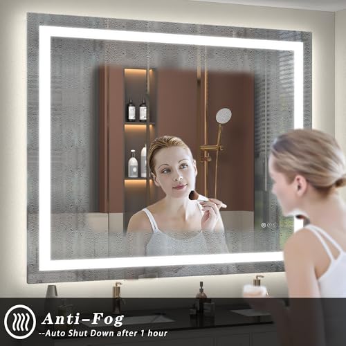 Image of 48x 32 LED Lighted Bathroom Mirror, Vanity Mirror with Lights for Wall, Dimmable, Defogger, Shatter-Proof, 3 Colors, ETL Listed (Front + Backlit)