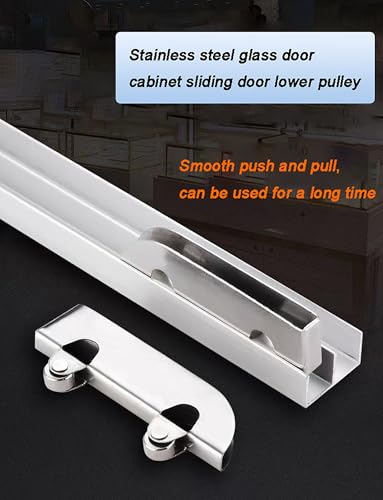 Kit de riel para puerta corredera de cristal, riel guía de aluminio de doble canal para un funcionamiento silencioso, evita el óxido, ideal para vitrinas y armarios