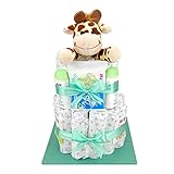 Windeltorte.com – Giraffe | Windeltorte in Grün - inkl. 27 LILLYDOO Windeln | Geschenk zur Geburt | Taufgeschenk | Geschenk zur Babyparty – handgefertigt