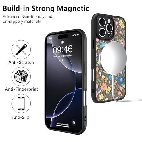 Image of KANGHAR Case Compatible with iPhone 16 Pro Flower Pattern | [Compatible with Magsafe] Cute Colorful Blooming Florals Protective Magnetic Case for Girls Women 6.3 inch