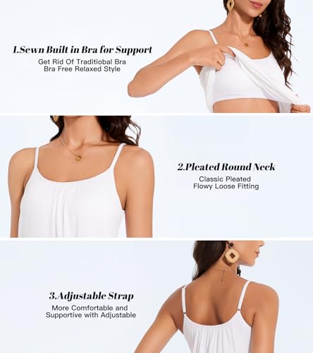 Image of Camisoles for Women with Built in Bra Adjustable Strap Tank Tops Cami Sleeveless Summer Tops for Workout Sleeping Traveling
