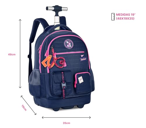 Kit Mochila Rodinha Carrinho Luluca Escolar Juvenil Infantil Lancheira E Estojo Menina (Azul)