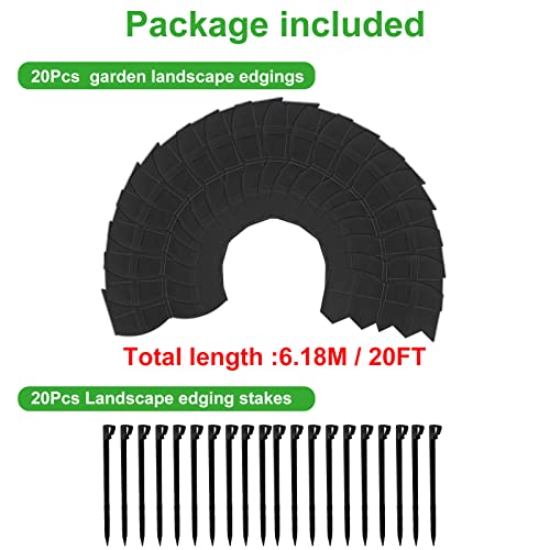 20Pcs Garden Edging Border No Dig Landscape Edging Lawn Garden Fence Edgings Decorative Landscape Border 20Ft Landscaping Edging With 20 Stakes For Lawn Garden Flower Bed,The Yard,Lawn Edging（Black #TOP6