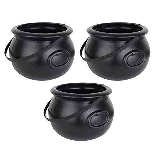 Pmu Halloween Cauldron - Blow Mold Plastic Party Accessory - Candy Holder For Kids - Halloween Party Favors & Supplies - Perfect For Trick Or Treat - 8 Inch Black Pkg/3 #TOP16