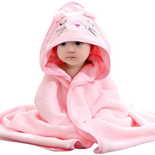 Lvefyti Kapuzenhandtuch Baby 80x80 cm Korallenvlies Badetuch Rosa – Ansicht 1