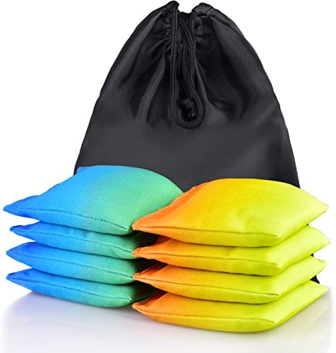 Weather Resistant Cornhole Bags, Gradient Duckcloth Bean Bags Set of 8 Regulation Professional Cornhole Beans Bags for Outdoor Cornhole Toss Game, Includes Tote Bag (Blue/Green-Orange/Yellow)