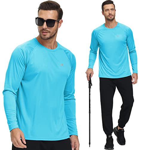 Men's Long Sleeve Swim Shirts Rash Guard Shirts Upf 50+ Sun Protection Quick Dry T-Shirt Athletic Workout Running Hiking Tops Shirts Sky Blue 4Xl #TOP3