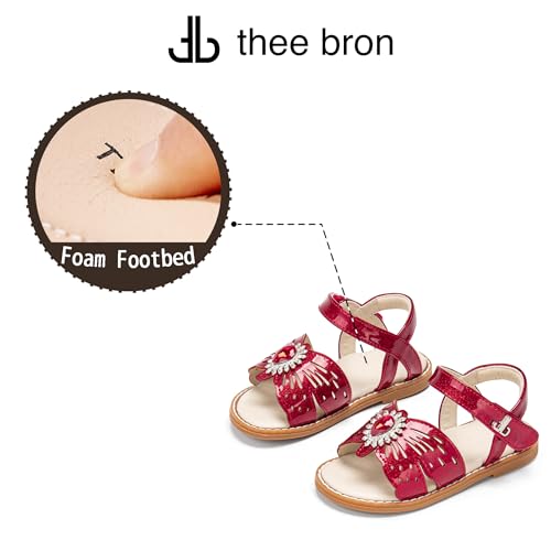 Image of THEE BRON Toddler Girls Sandals Wedding Flower Girl Dress Shoes Open Toe Flats