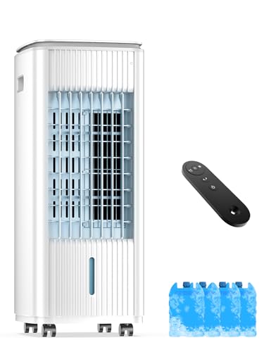 Portable Air Conditioners, 3-IN-1 Evaporative Air Cooler w/ 4 Ice Packs, 3L Water Tank for Cooing, 7H Timer for Auto-Off, Swamp Coolers with 70° Oscillation, White-9
