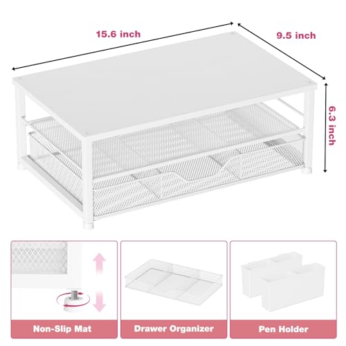 Image of OPNICE Desk Organizers and Accessories, Computer Monitor Stand Riser with Drawer and 2 Pen Holders, Printer & Laptop Stand, Office Desk Accessories & Workspace Organizers for Home Office Supplies