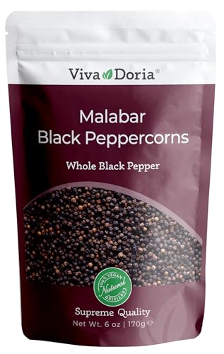 Viva Doria Malabar Peppercorn, Whole Black Pepper, Black Peppercorns For Grinder Refill (6 Ounce)