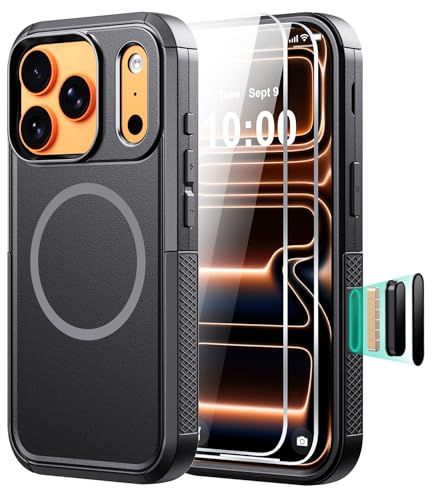 Diverbox Magnetic for iPhone 17 Pro Case-(Compatible with MagSafe) Heavy Duty Protection Phone Case with Camera Control Button with Screen Protector Shockproof Drop-Proof 6.3 inch (Black)