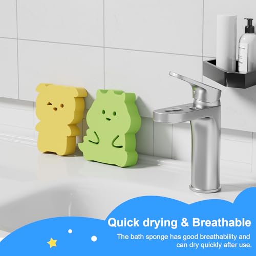 Image of Baby Bath Sponges for Newborns,Cute Shape Baby Sponge for Bathing,Toddler Bath time,Extra Soft Bath Sponge for Kid,Dog,Dinosaur (Yellow, Dog)