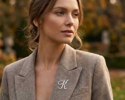 Image of Bling Jewelry Large Statement ABC Pave Crystal Cursive Script Monogram Letters Alphabet Initial Scarf Lapel Pin Brooch For Teen Women Rose, Yellow Gold Silver Plated