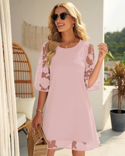 Image of LookbookStore 3 /4 Sleeve Dress for Women Shift Cute Summer Tunic Floral Lace Dresses