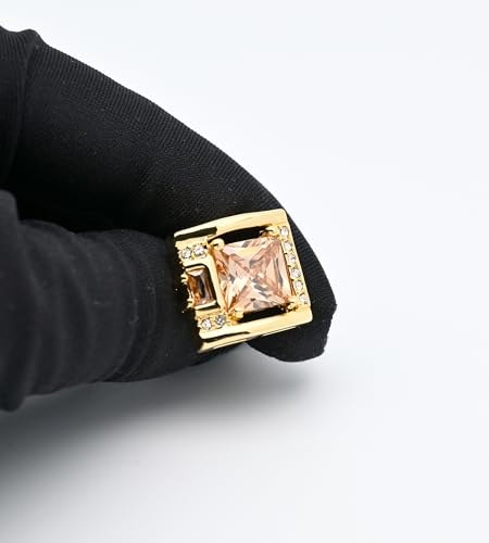 Mancuernillas cuadradas clásicas con cristal dorado 14K miniatura 3