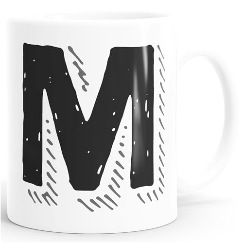 MoonWorks Kaffee-Tasse Buchstaben Buchstabe glänzend Kaffeetasse Teetasse Keramiktasse Weiss unisize